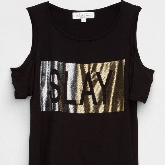 ⭐️2/25⭐️Fawn SLAY Cold Shoulder Graphic Tee, Small - Picture 1 of 5